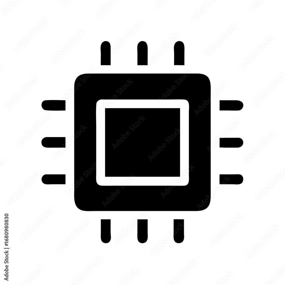 Poster vector art of black and white icon of a computer chip, representing technology, hardware, and digita