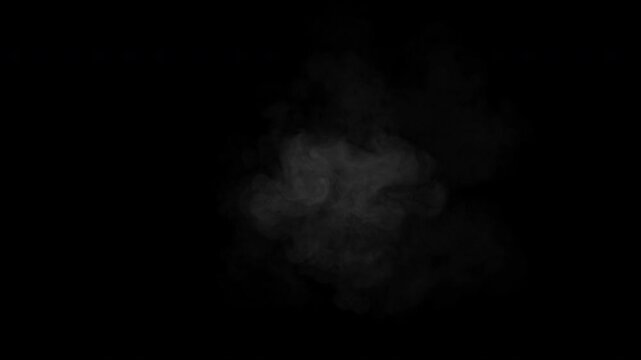 Realistic Smoke Cloud in the Center on Transparent Background &ndash; White and Gray Fog Effect, Atmospheric Mist, Abstract Vapor Element for Fire, Steam, Explosion or Cinematic Animation