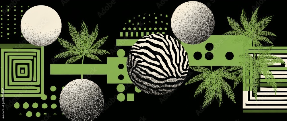 Poster vibrant colors and abstract geometric shapes on a black background define a modern art concept that 