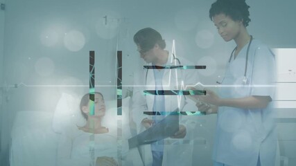 Medical data processing against diverse male doctor and female health worker working at hospital - Powered by Adobe