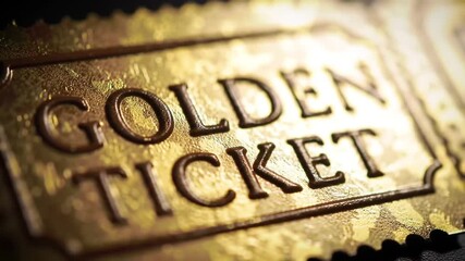 A golden ticket symbolizing luck, success, and exclusive opportunity. Perfect for themes of luxury, winning, reward programs, premium access, promotions, business success, or financial prosperity.