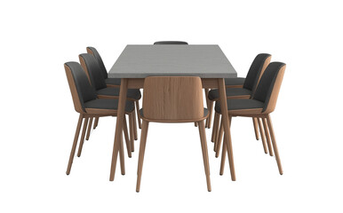 3d model of a dining table with chairs, featuring a marble top and brass legs, in a round shape. the table is surrounded by four white armchairs, presented in a front view and a perspective view