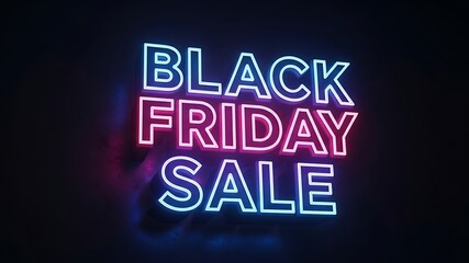 Obraz premium Vivid Neon Black Friday Sale Announcement Sign in Bright Blue and Pink Colors for Holiday Shopping, Black Friday Discount Event, Retail Promotion, Shopping Deal Advertisement, and Festive Sale Banner