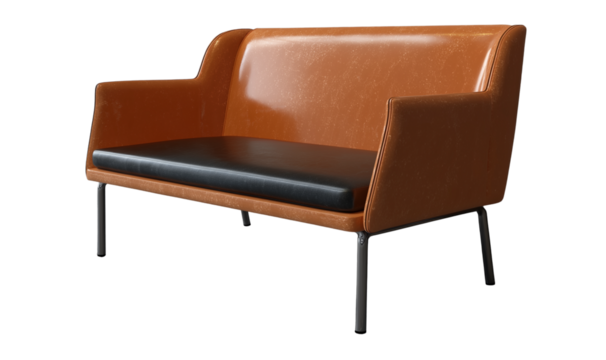 3d model of a  sofa with buttons, a scandinavian-style sofa with wooden legs, at a 45-degree angle, against a gray background, with a perspective grid on the floor and in the bottom-left corner 