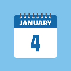 january 4 calendar icon Vector page month design