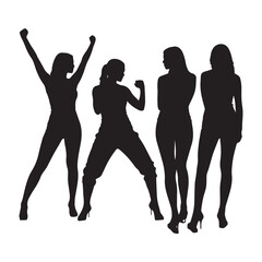  A minimalist illustration of four silhouettes of women in different poses.
