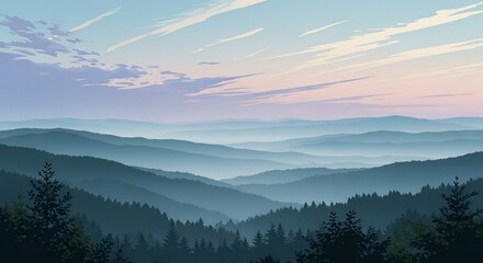 Obraz premium Misty Mountain Layers at Sunrise.