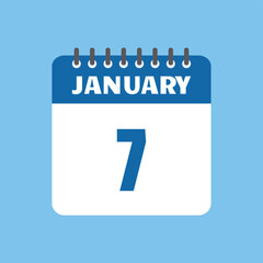 january 7 calendar icon Vector page month design