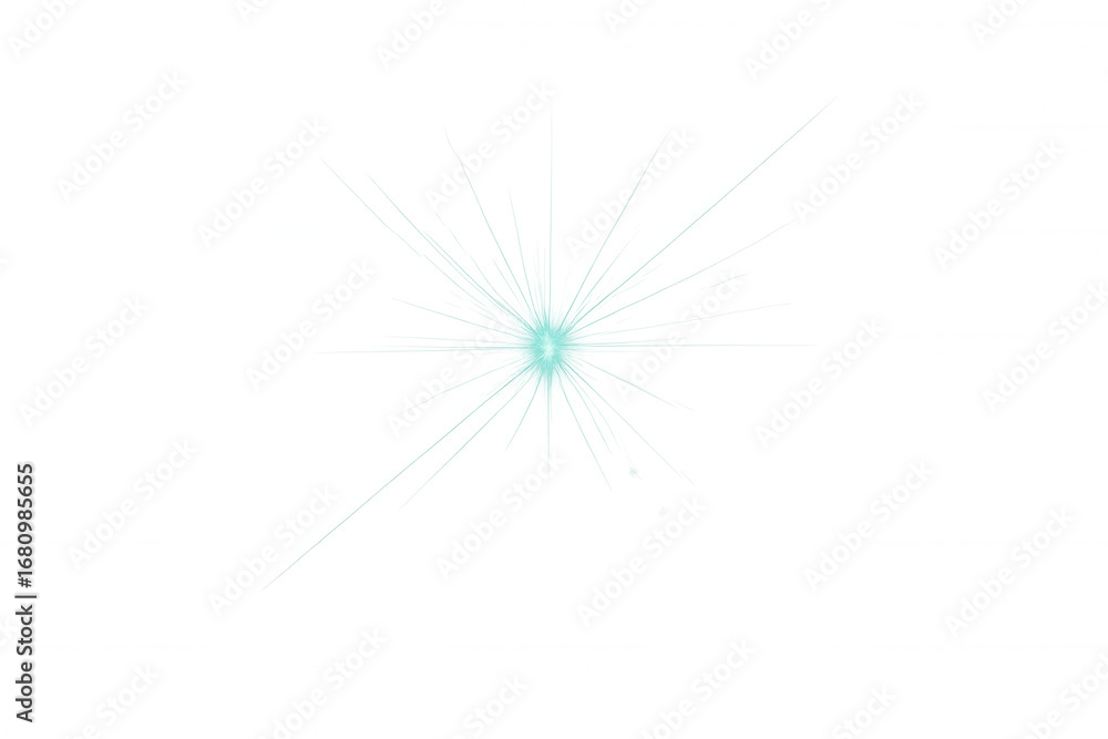 Poster cyan glow light effect radiating with beam rays, isolated on a transparent background, creating a vi