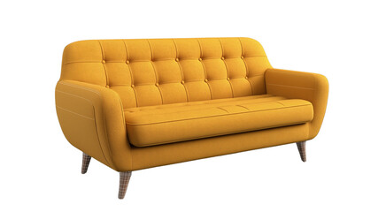 Fototapeta premium 3d model of a sofa with buttons, a scandinavian-style sofa with wooden legs, at a 45-degree angle, against a gray background, with a perspective grid on the floor and in the bottom-left corner 