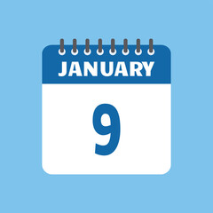 january 9 calendar icon Vector page month design