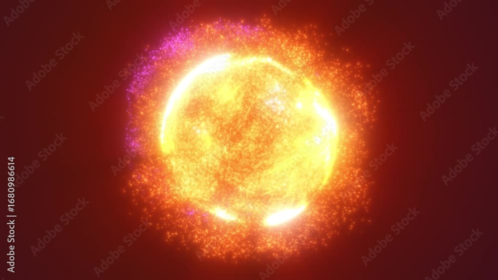 Poster exploding glowing particles forming a fiery orb