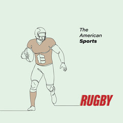 Solid 2D Flat Black highly detailed continuous line art of a Rugby Player