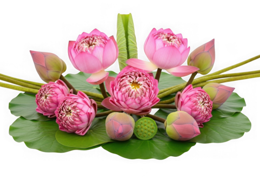 Pretty pink lotus flowers isolated on transparent background