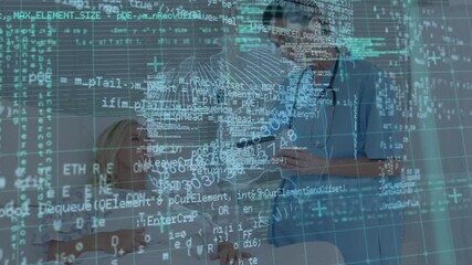 Animation of digital interface over female doctor and female patient - Powered by Adobe