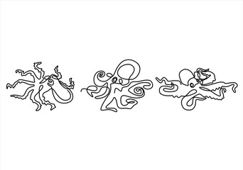 Octopus Line.  Logo in Line Art. line icon-continuous line drawing. Editable stroke. 