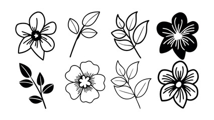 Charming hand-drawn floral elements and leaves for elegant design projects