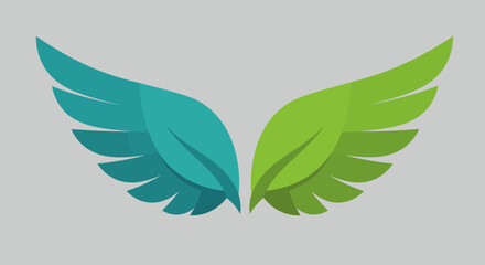 Fototapeta premium Stylized pair of open wings one teal and one green symbolizing growth and freedom