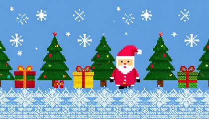 Pixelated Christmas scene with Santa
