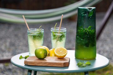 fresh lemonade in summer garden