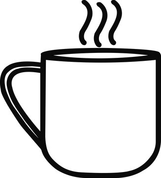 Coffee mug icon,Two Coffee Mugs Black and White Simple Graphic Illustration with Rising Steam Representing Morning or Break Time,Silhouette of a coffee mug isolated on white background