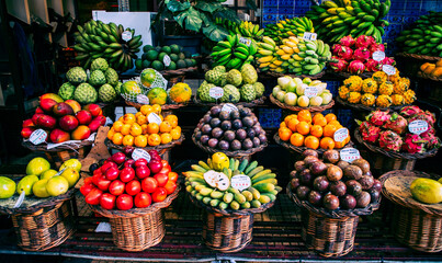 exotic fruits and a lively atmosphere at a vibrant tropical fruit market