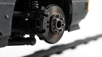 Close view of brake disc mechanism on underside of city tram maintenance zone