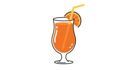 Refreshing orange juice in a tall hurricane glass with a slice of orange and straw