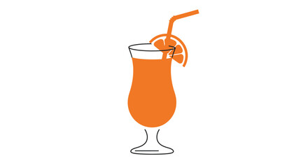 Refreshing orange juice in a tall glass with a straw and orange slice garnish