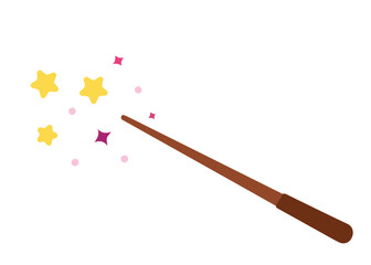 Vector illustration of a magic wand with sparkling stars and glowing particles, symbolizing fantasy and enchantment.