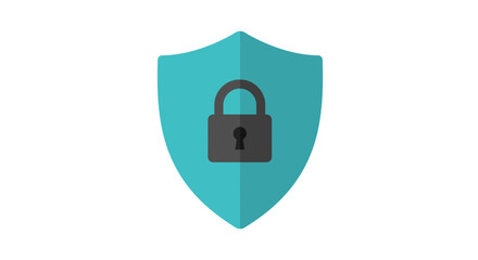 Turquoise shield with a dark gray padlock symbolizing security and protection against threats