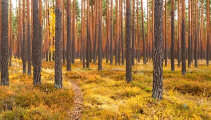 Fototapeta premium Autumn pine forest scene