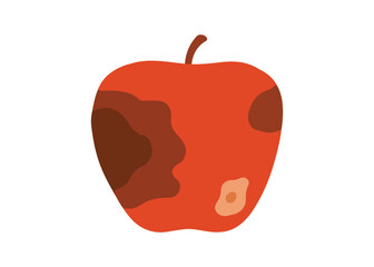 Vector illustration of a rotten apple with brown spots, symbolizing decay, waste, and imperfection.