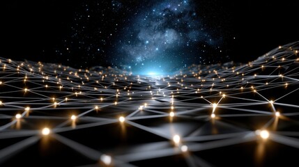 Neural network fading into depth, data perspective grid