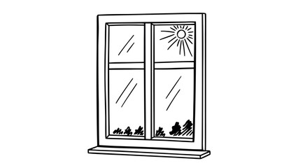 Bright sunny day seen through a simple window frame with trees outside