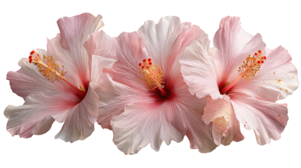 Three Pink Hibiscus Flowers on Transparent Background