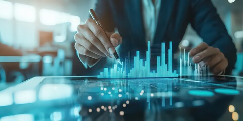 A professional working on a digital design project using a tablet with a stylus in a modern office.