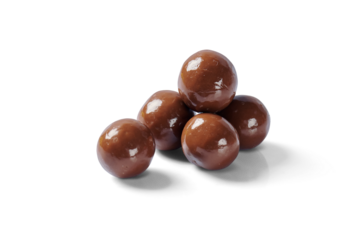 Pile of round chocolate covered nougat cream filled waffle balls candy sweet