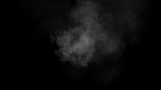 Realistic Smoke Cloud in the Center on Transparent Background &ndash; White and Gray Fog Effect, Atmospheric Mist, Abstract Vapor Element for Fire, Steam, Explosion or Cinematic Animation