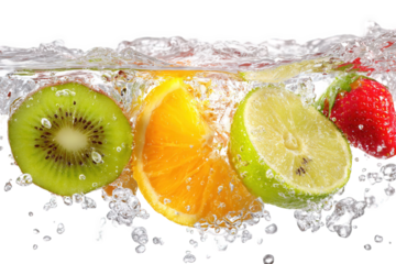 Vibrant Fruit Slices Splashing in Water