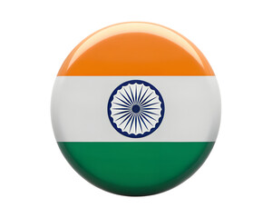Glossy button badge featuring the iconic Indian flag design, a vibrant emblem of national identity, on transparent background