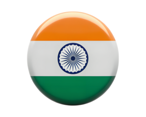 Glossy button badge featuring the iconic Indian flag design, a vibrant emblem of national identity, on transparent background