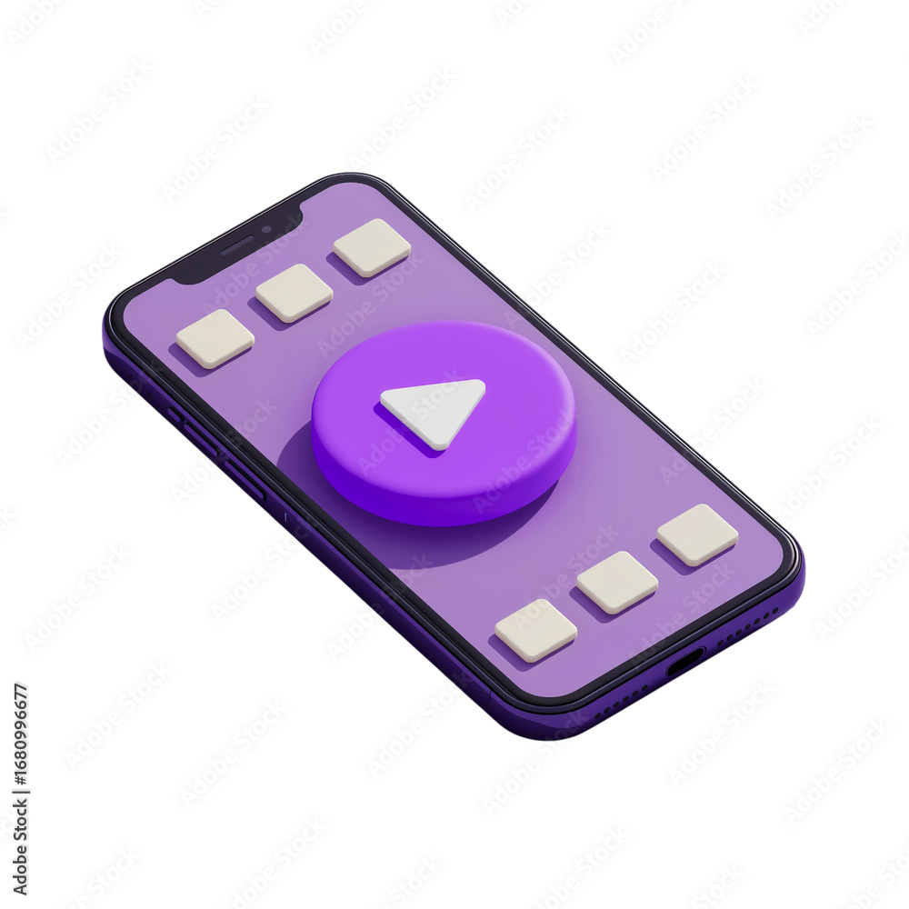 Poster 3d icon of 3d render of a phone with play button isolated on transparent background