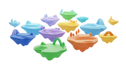 Whimsical Floating Islands: A Colorful and Dreamlike 3D Rendered Landscape