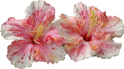 Closeup of Two Speckled Pink and Red Flowers on Transparent Background