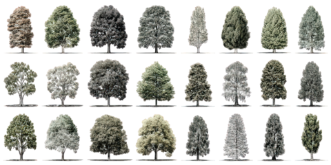 Collection of Green Grey and White Tree Illustrations