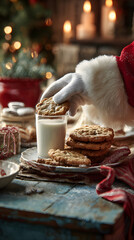 Santa Claus Enjoying Cookies and Milk on Christmas Eve