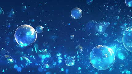 キラキラと輝く水の飛沫と泡の幻想的な背景