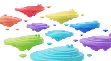 Floating Pastel Platforms in a Surreal Abstract Landscape, Digital Art