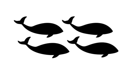 Vector art of a group of whales swimming in the ocean, a simple black silhouette on, perfect for logos, icons, and designs related to marine life
